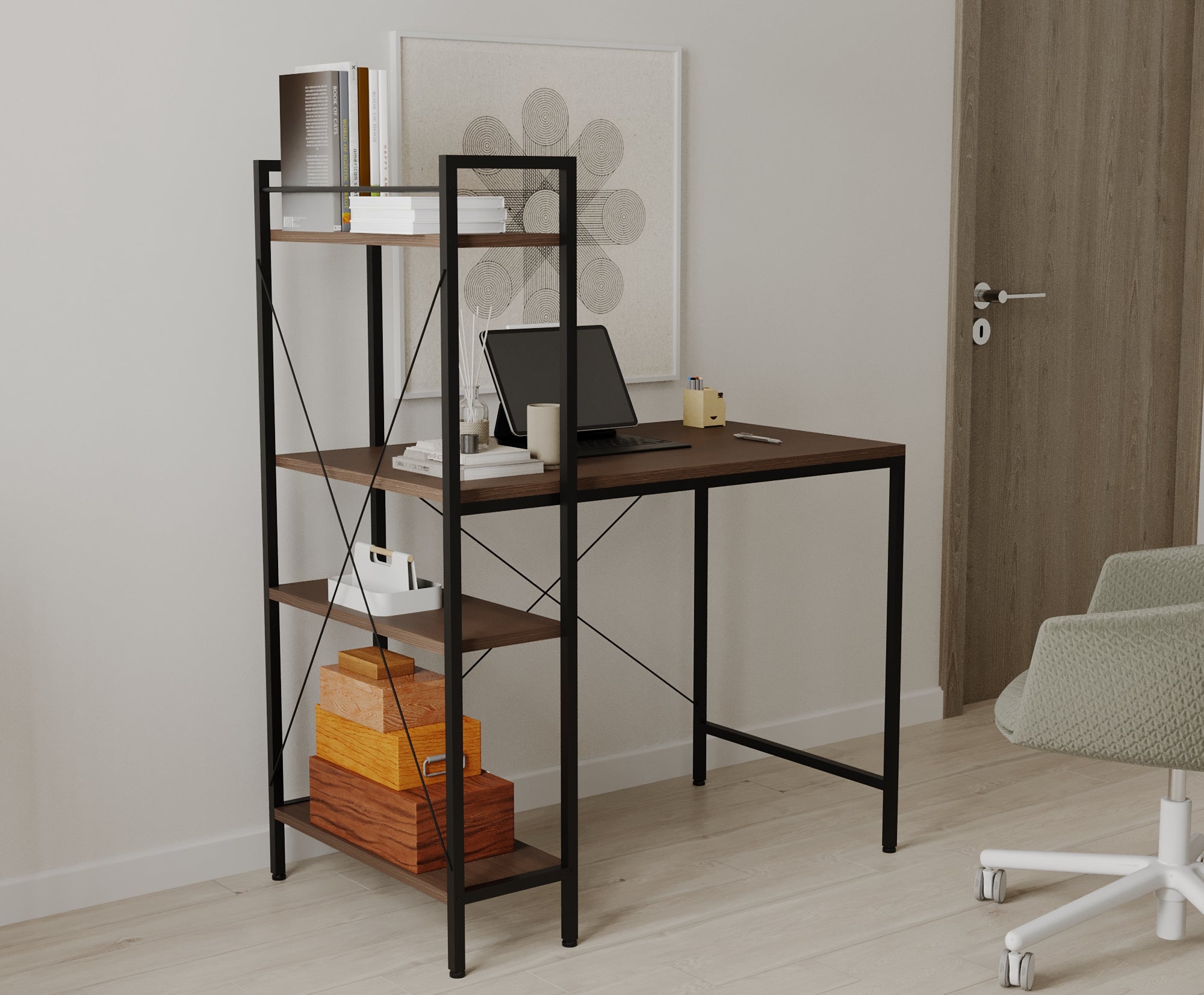 Menta Study Computer Desk with Bookcase