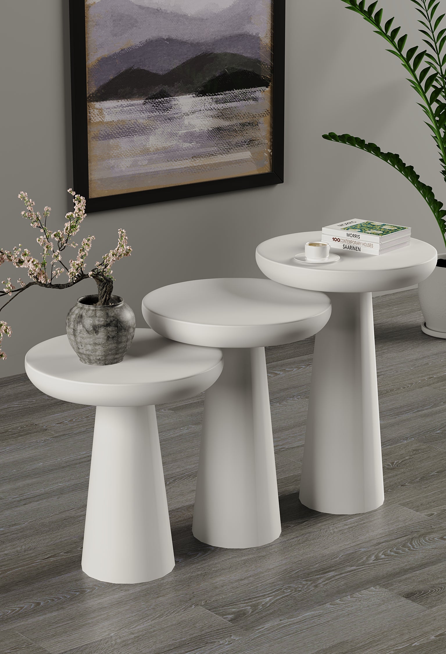 Vera White Mushroom Round Nested & Side Table