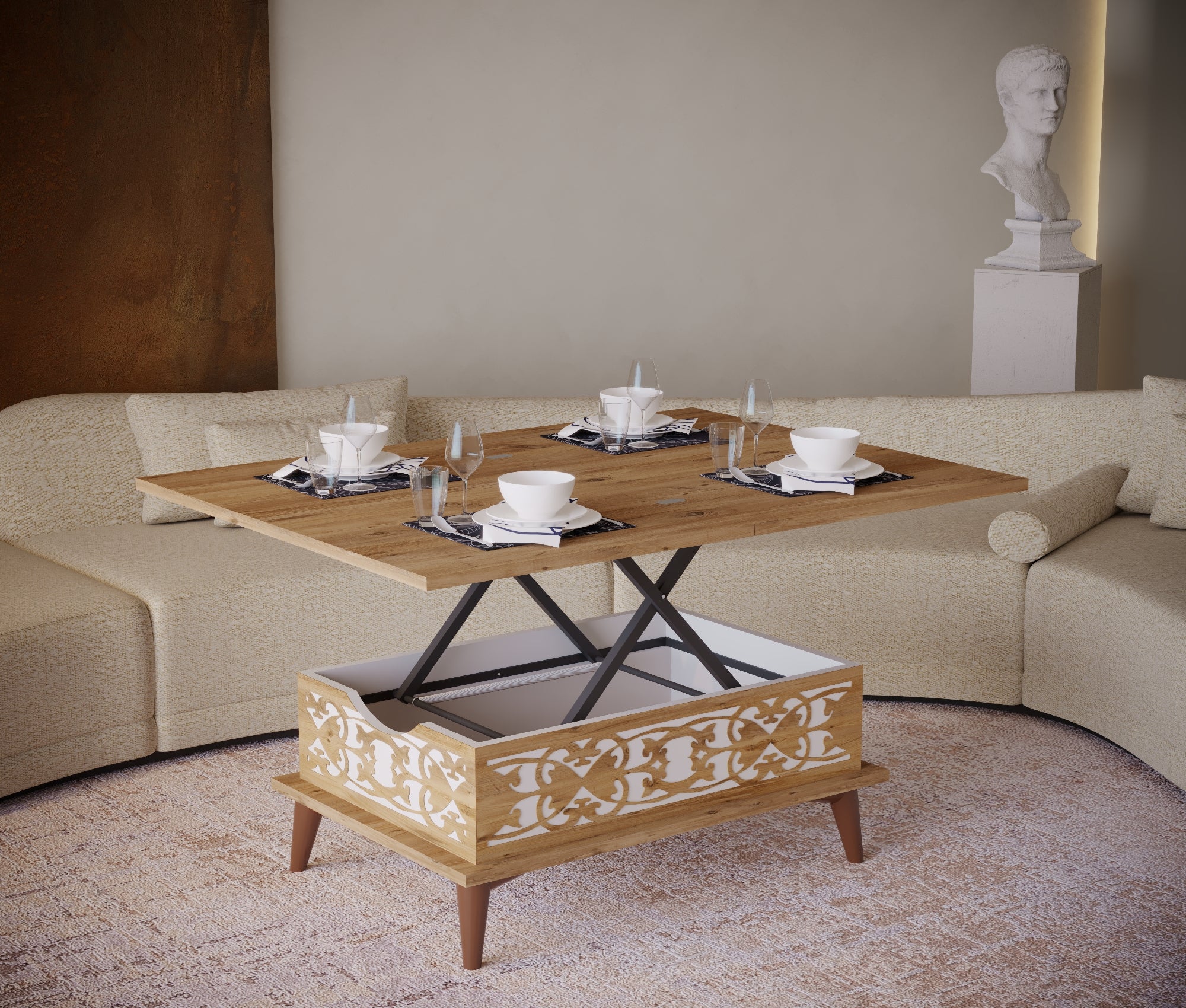 Magic Moroccan Extendable Coffee \u0026 Dining Table 6 in 1, image size:2000x1700