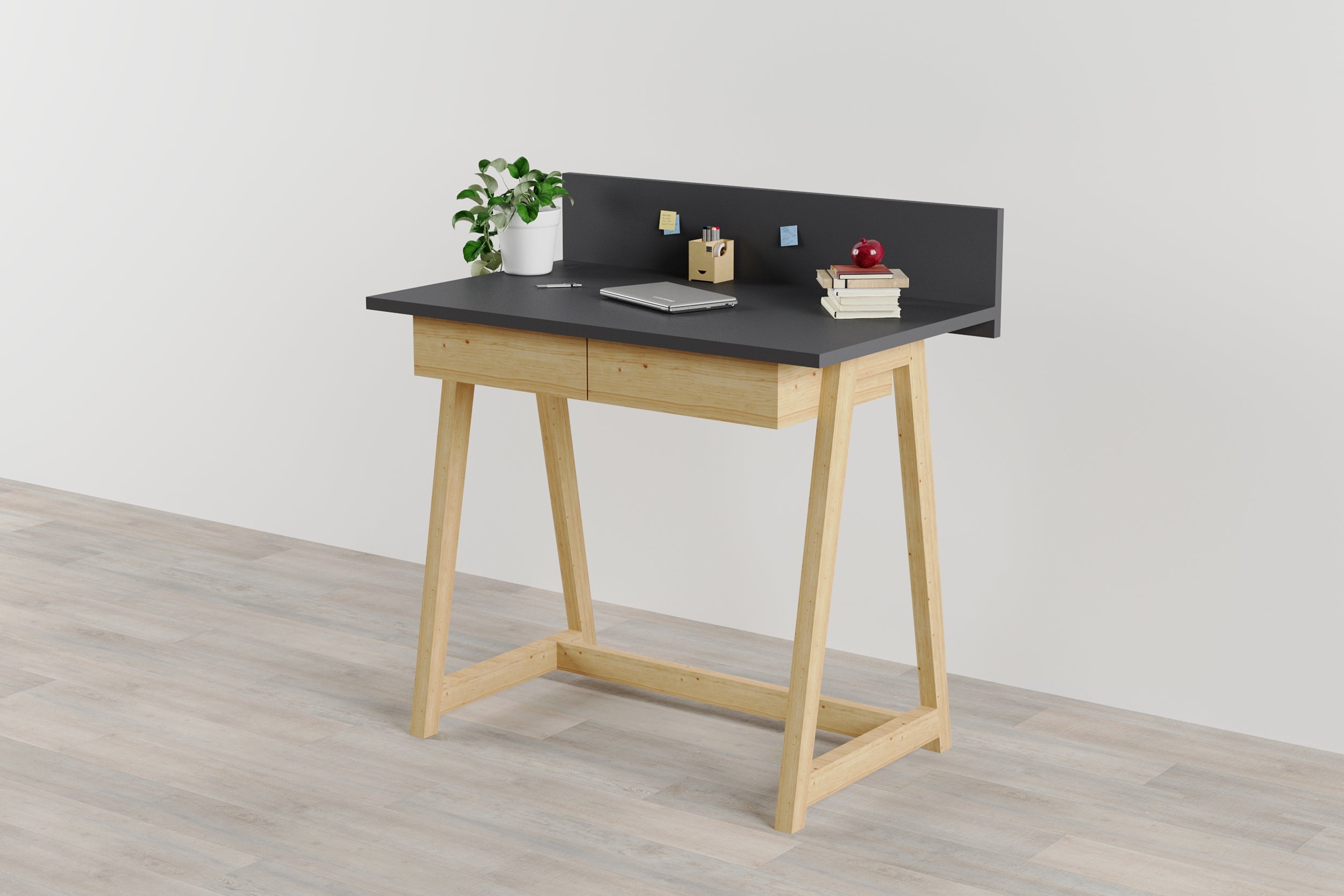 Memphis Anthracite Wooden Writing Desk with 2 Drawers