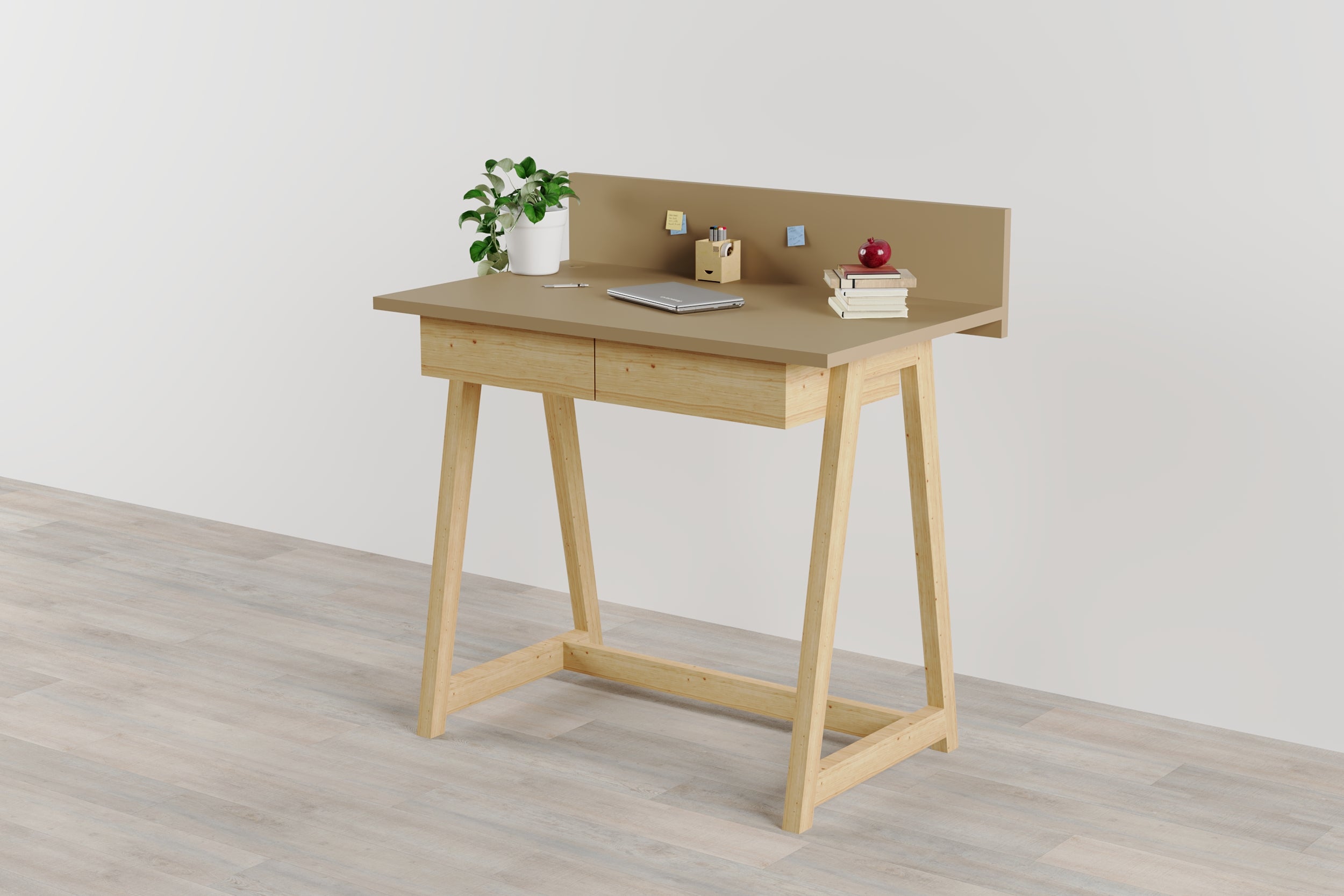 Memphis Creme Wooden Writing Desk with 2 Drawers