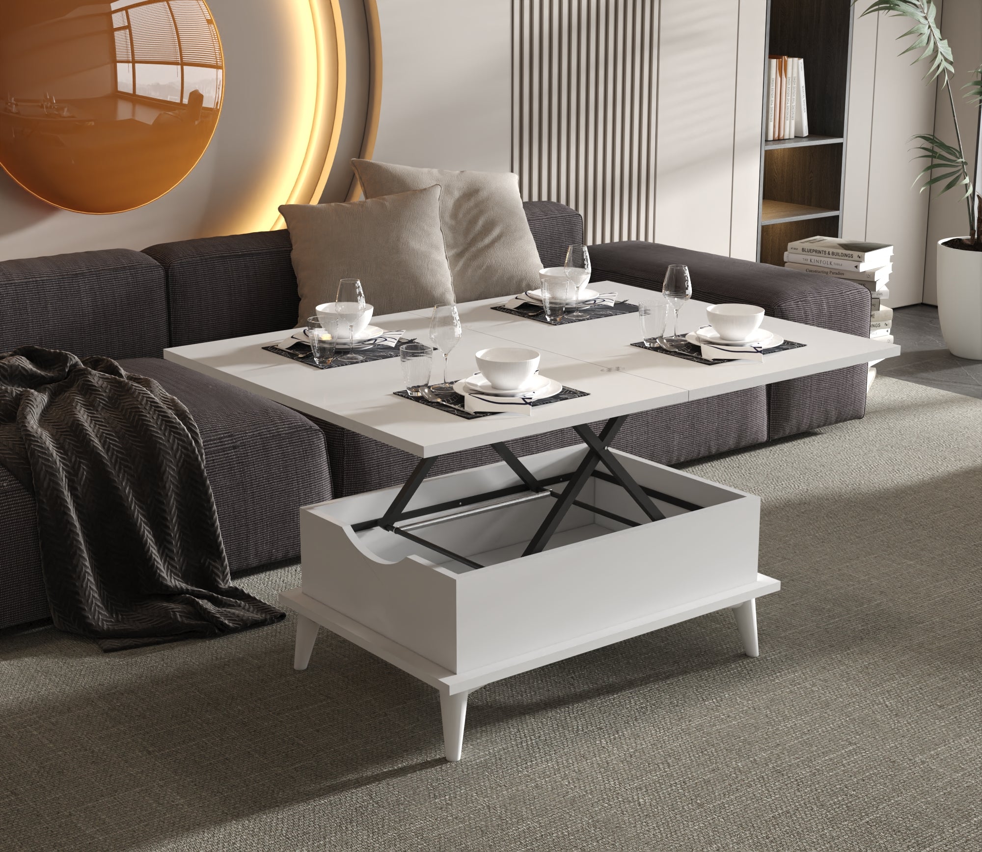 Magic White Extendable Coffee Dining Table in