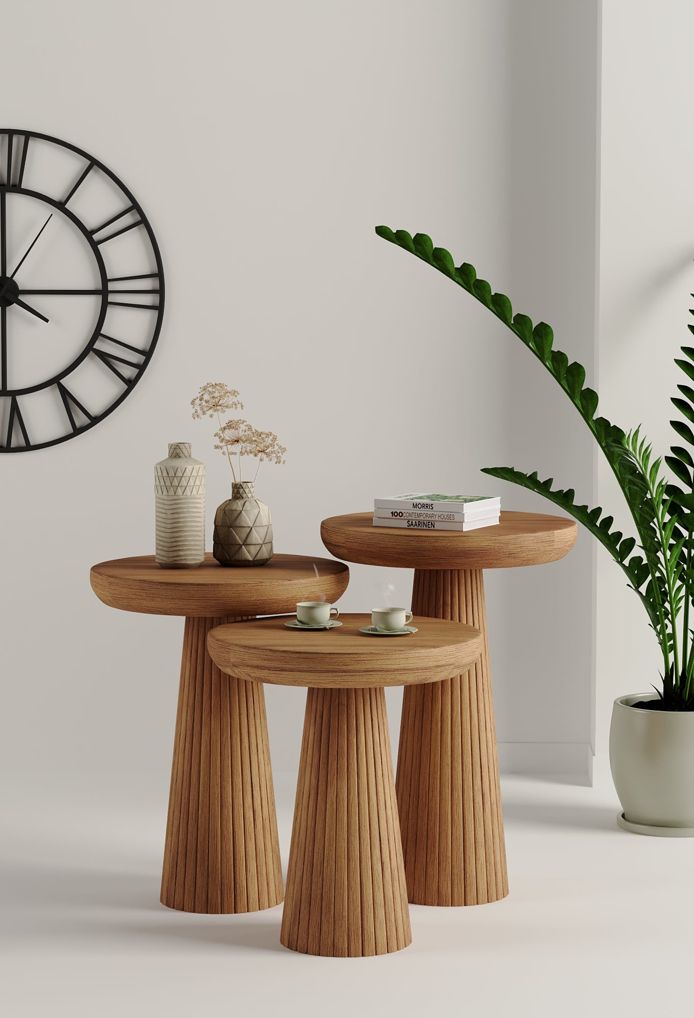 Ottawa Medium Walnut Mushroom Round Nested & Side Table