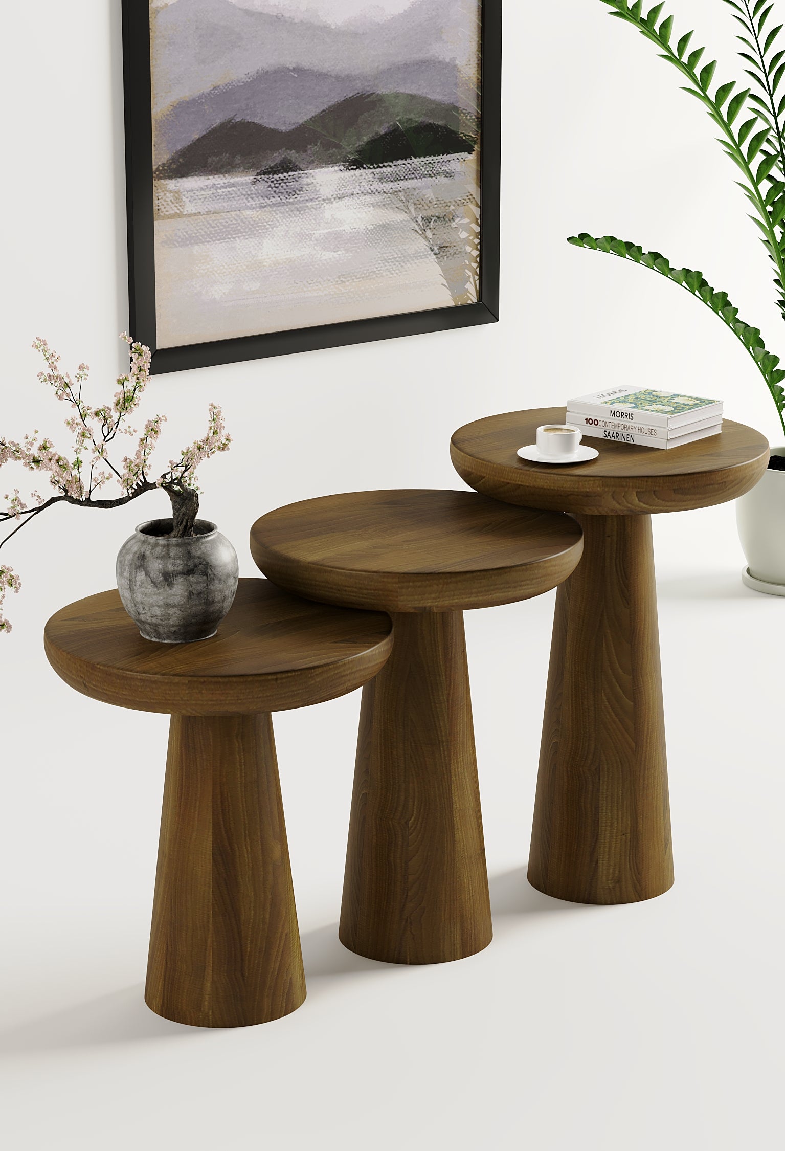 Vera Dark Walnut Mushroom Round Nested & Side Table