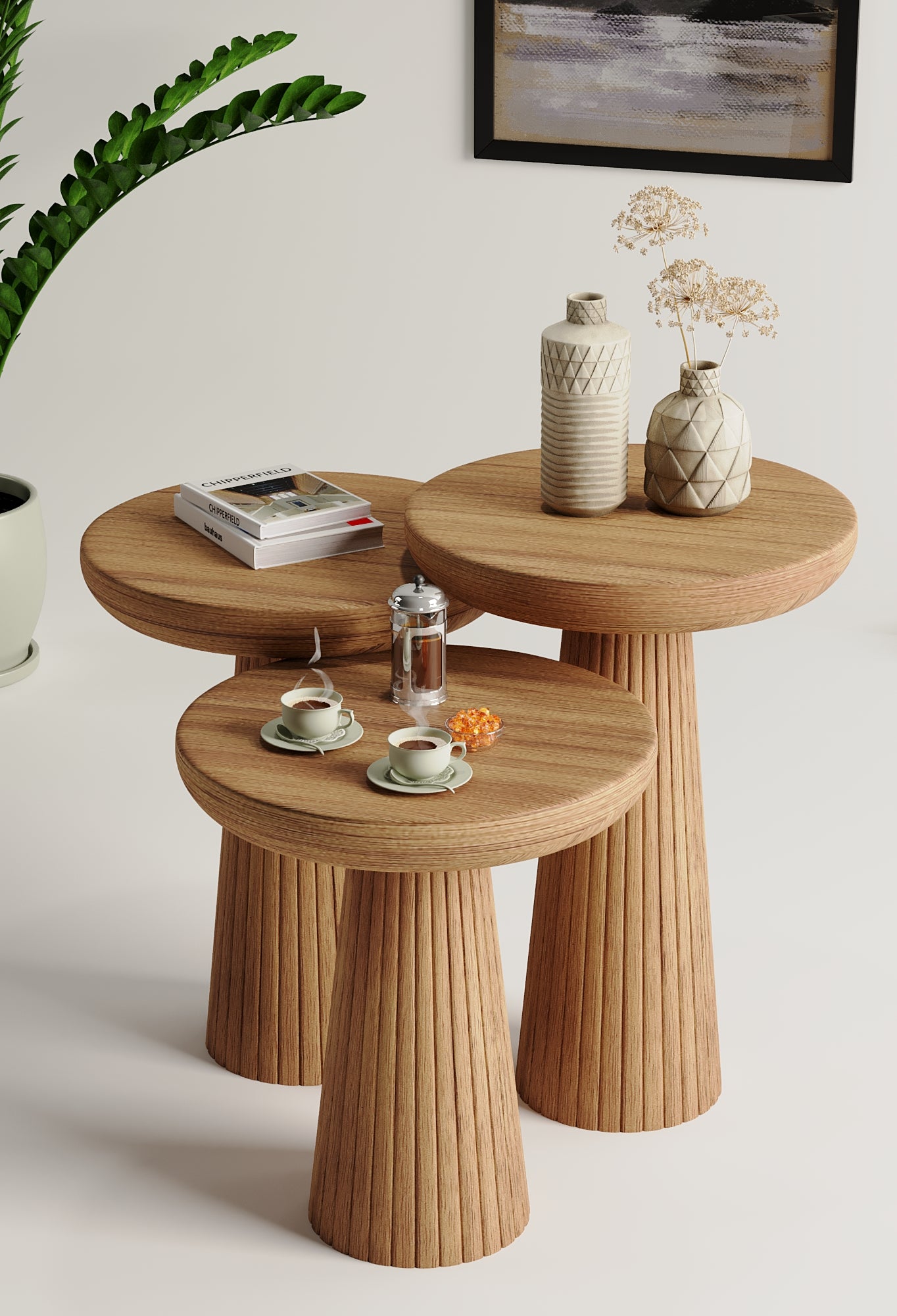 Ottawa Medium Walnut Mushroom Round Nested & Side Table