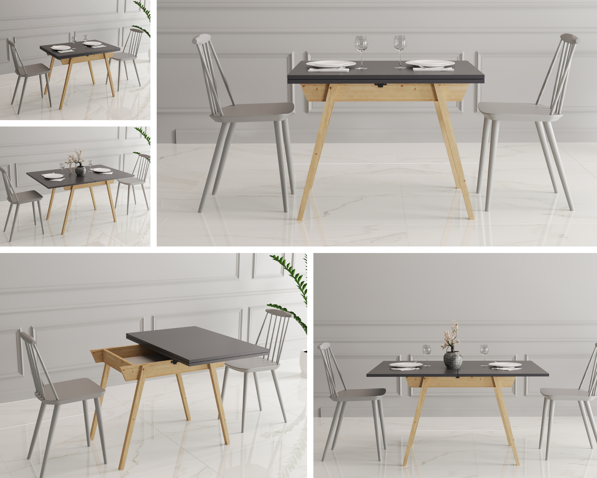 Ottara Anthracite Extendable Dining Table with Storage