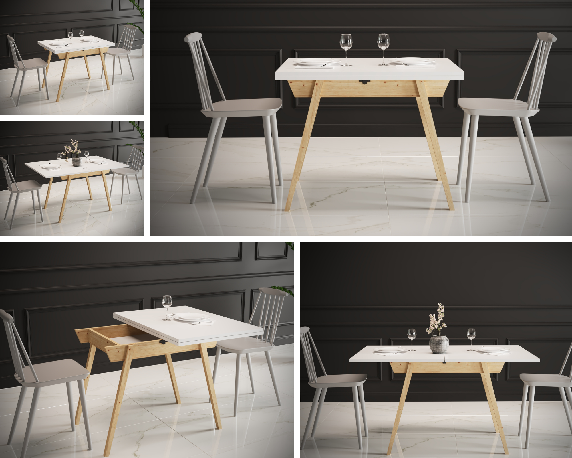 Ottara White Extendable Dining Table with Storage