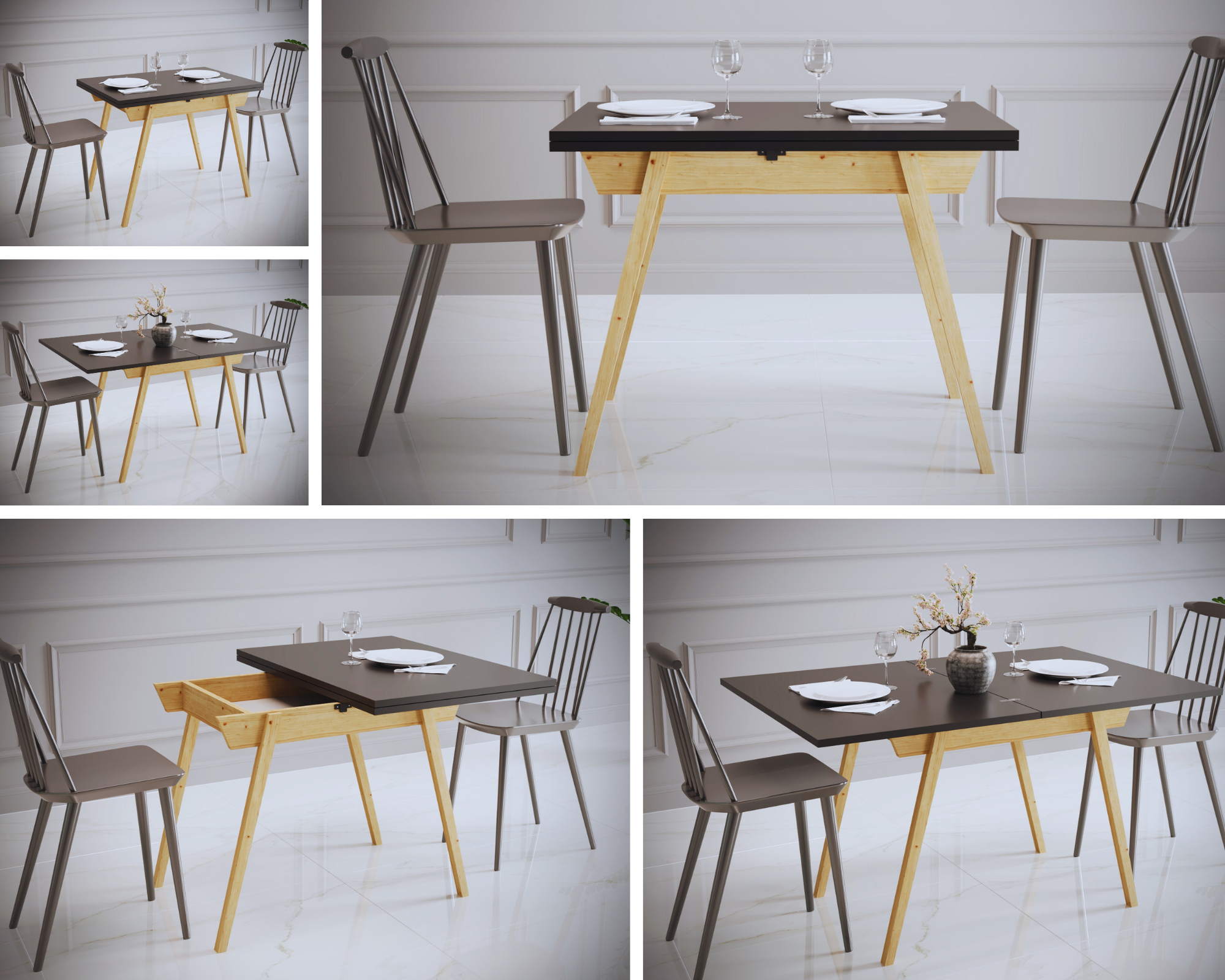 Ottara Black Extendable Dining Table with Storage