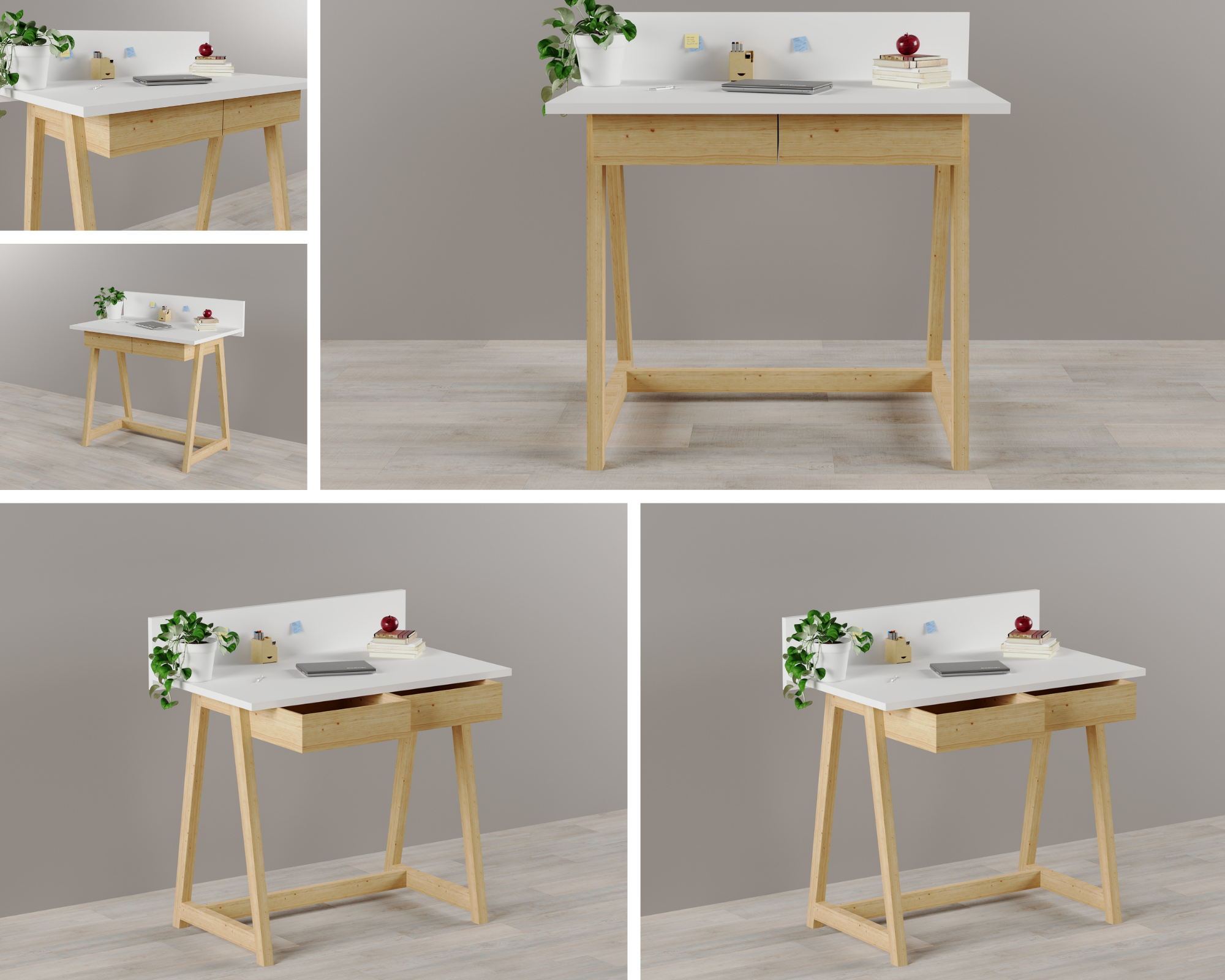 Memphis White Wooden Writing Desk with 2 Drawers