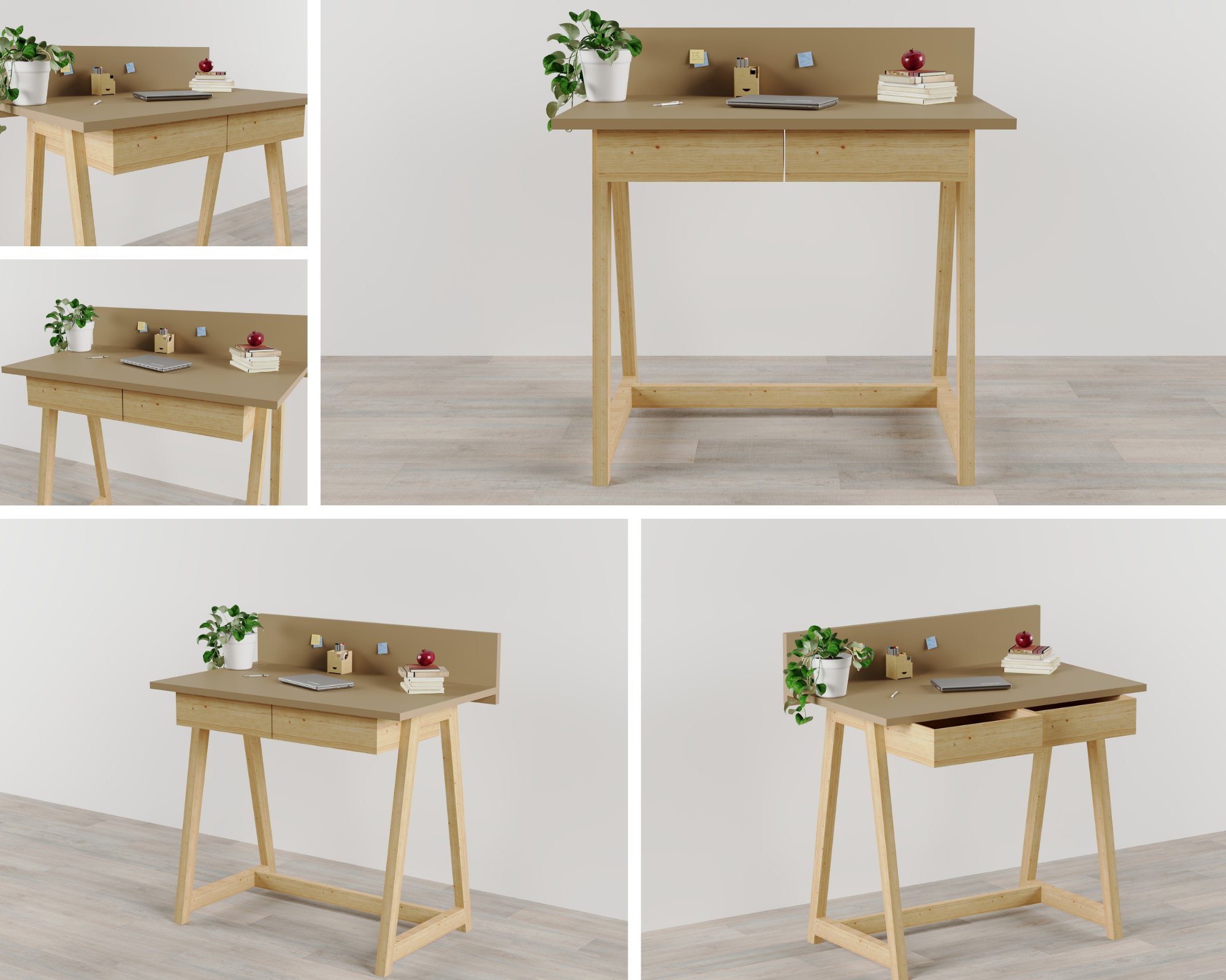 Memphis Creme Wooden Writing Desk with 2 Drawers