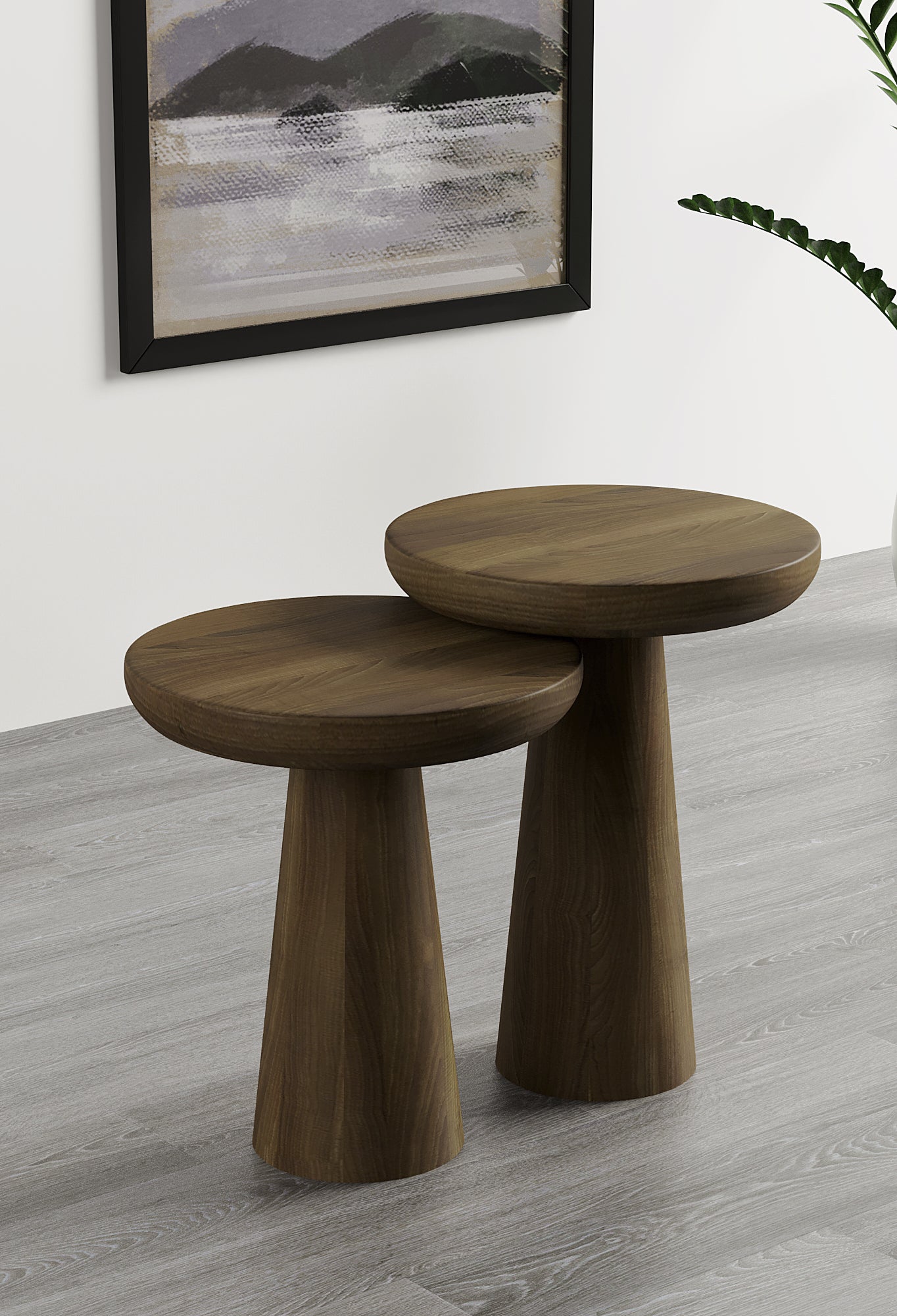 Vera Dark Walnut Mushroom Round Nested & Side Table