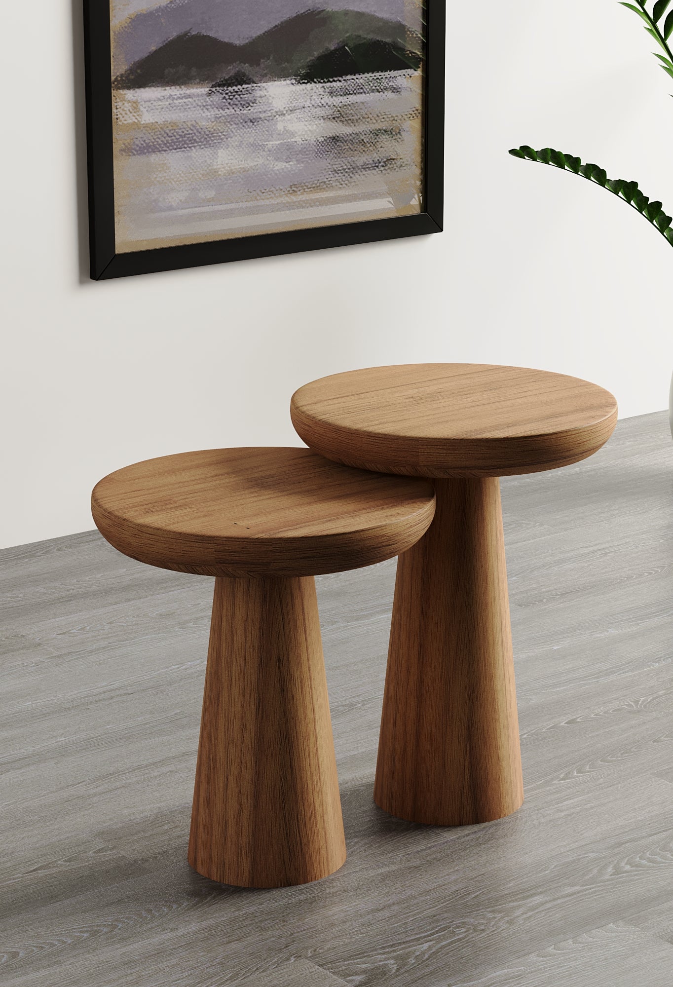 Vera Medium Walnut Mushroom Round Nested & Side Table