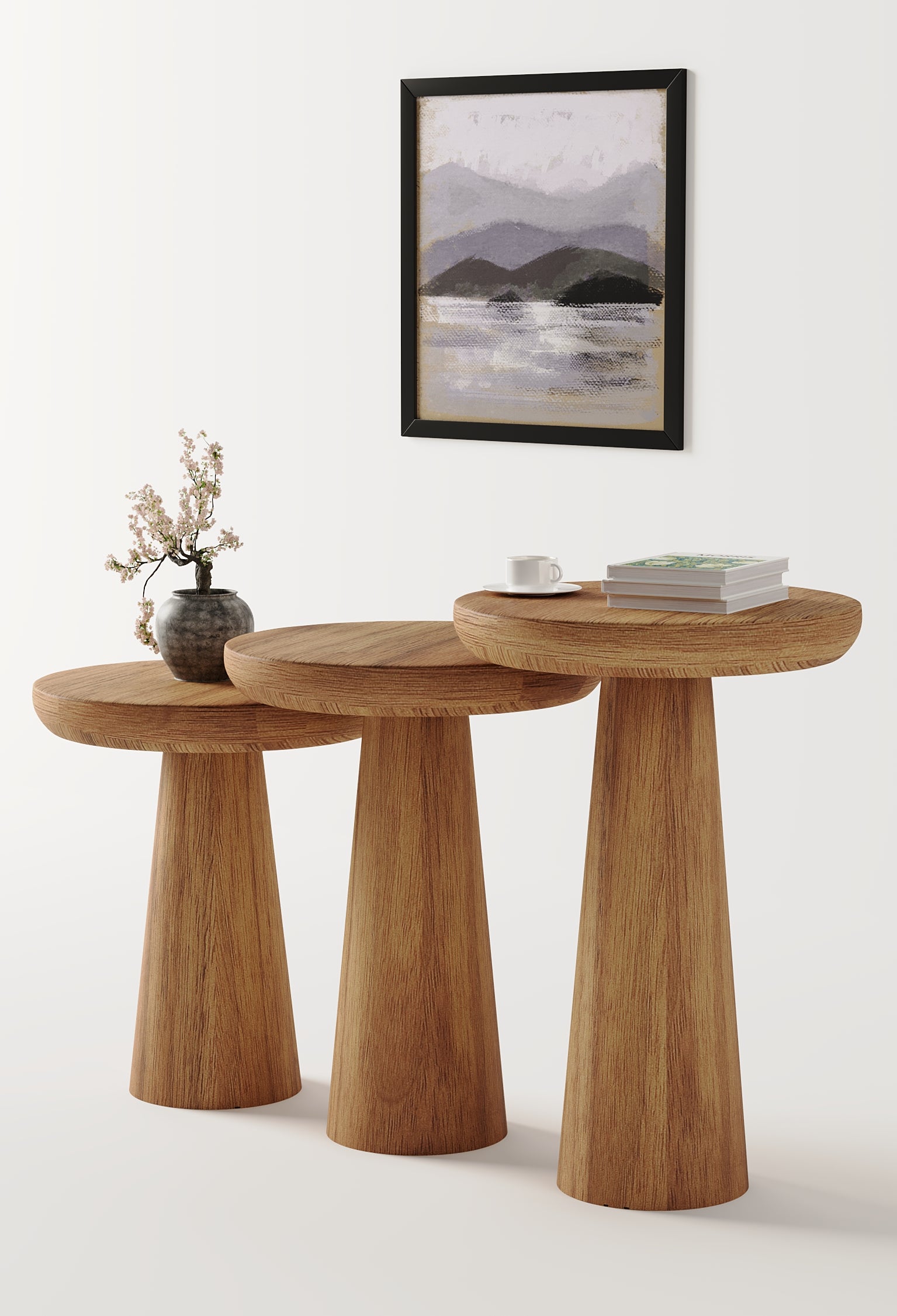 Vera Natural Mushroom Round Nested & Side Table