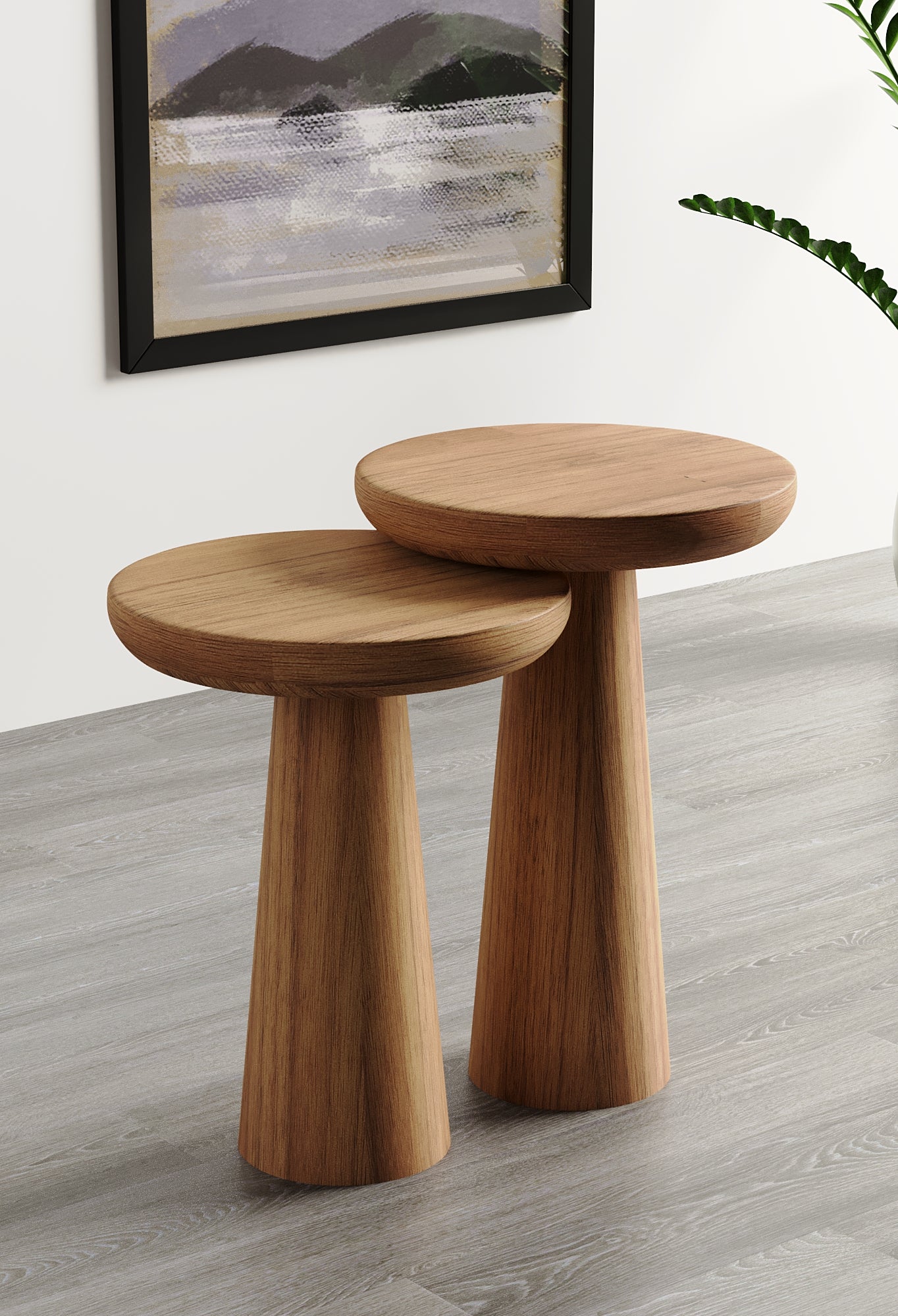 Vera Medium Walnut Mushroom Round Nested & Side Table