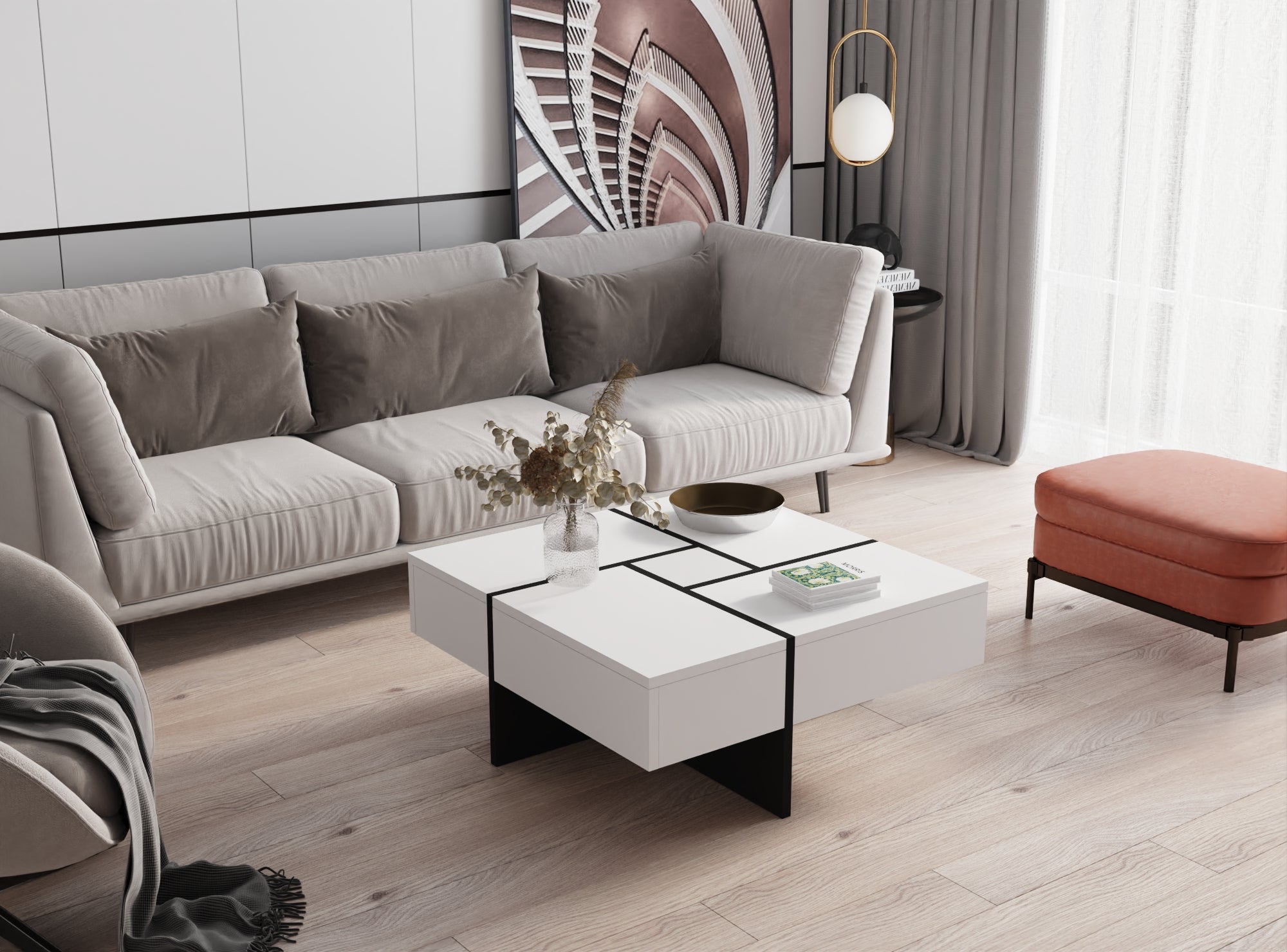 Futuristic White Extendable Coffee Table with Storage