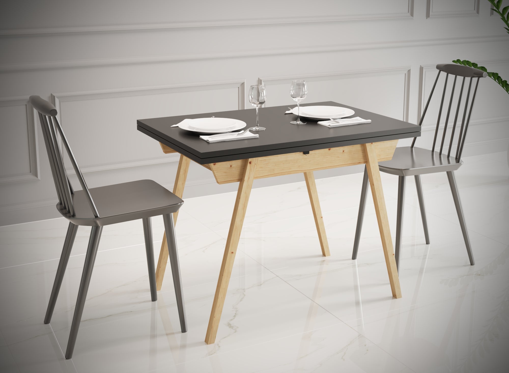 Ottara Black Extendable Dining Table with Storage