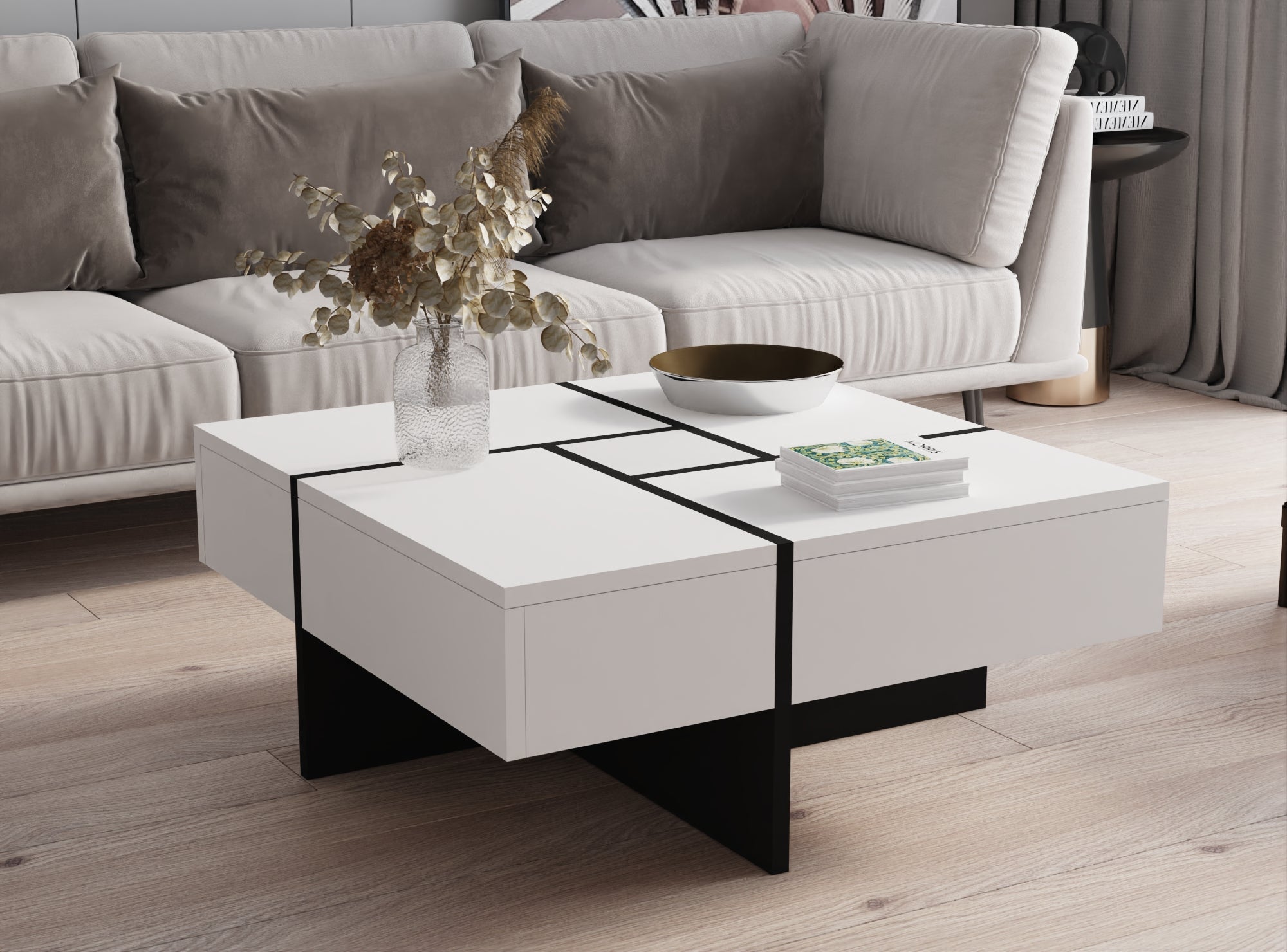 Futuristic White Extendable Coffee Table with Storage