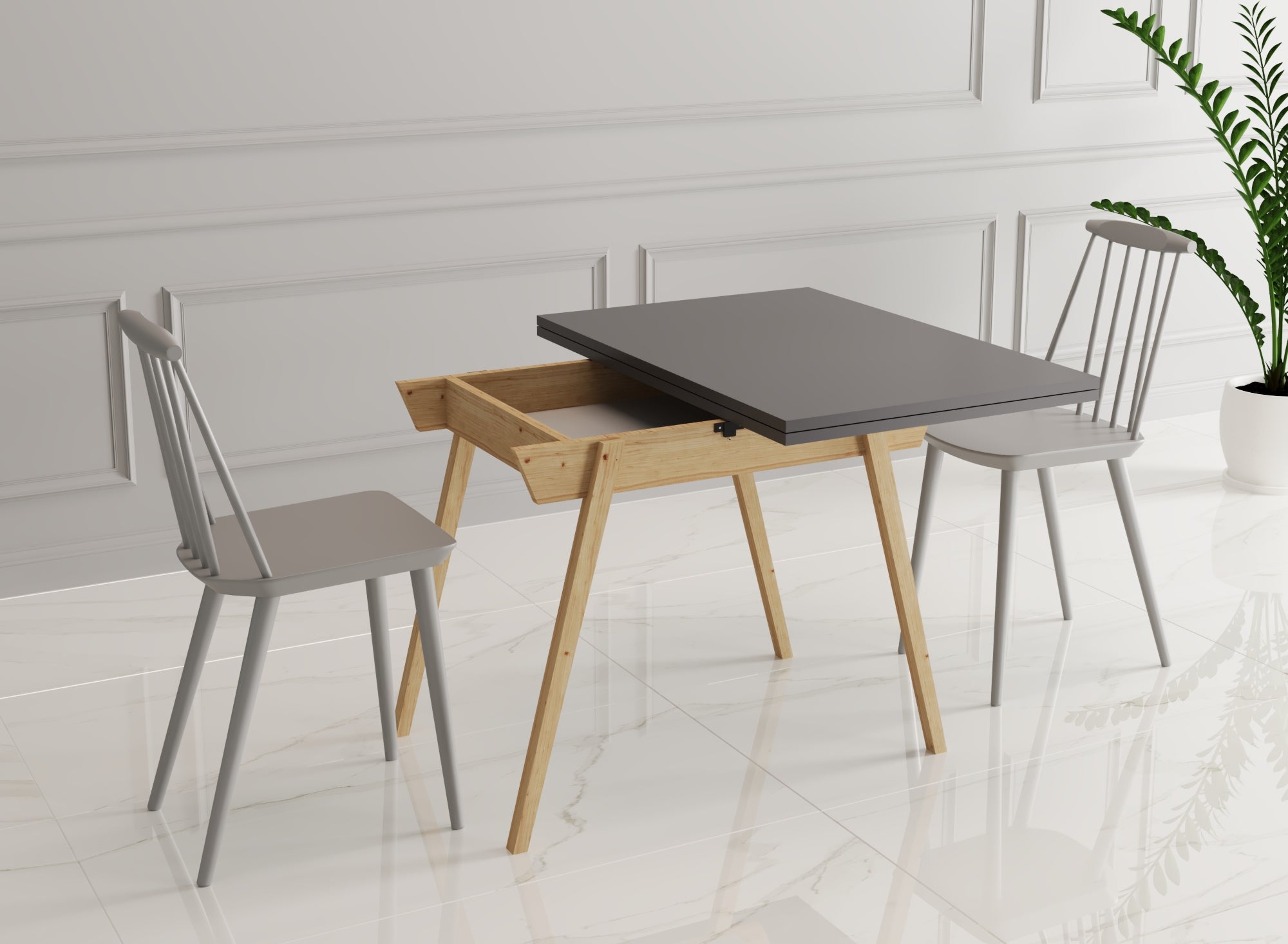 Ottara Anthracite Extendable Dining Table with Storage