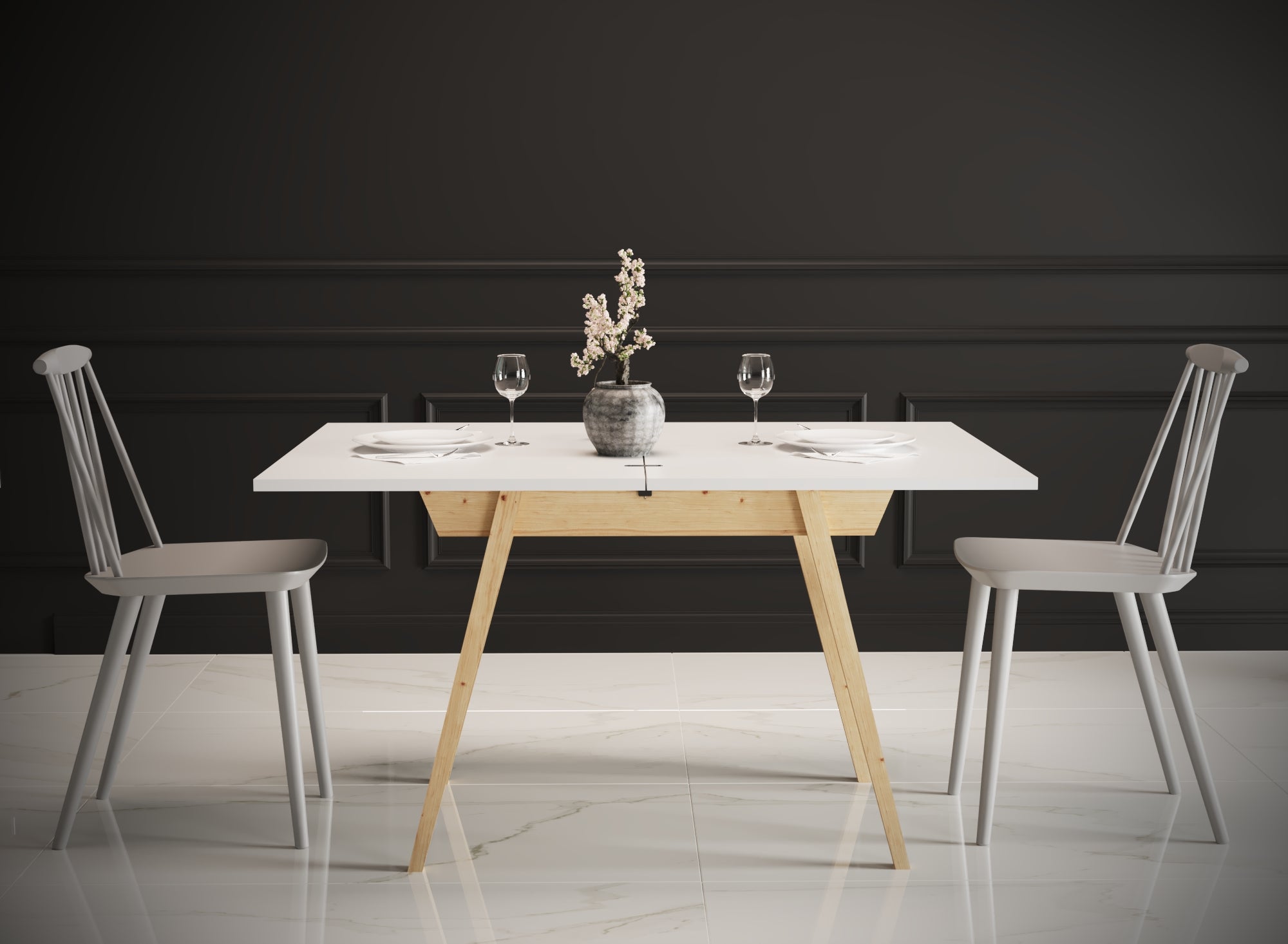 Ottara White Extendable Dining Table with Storage