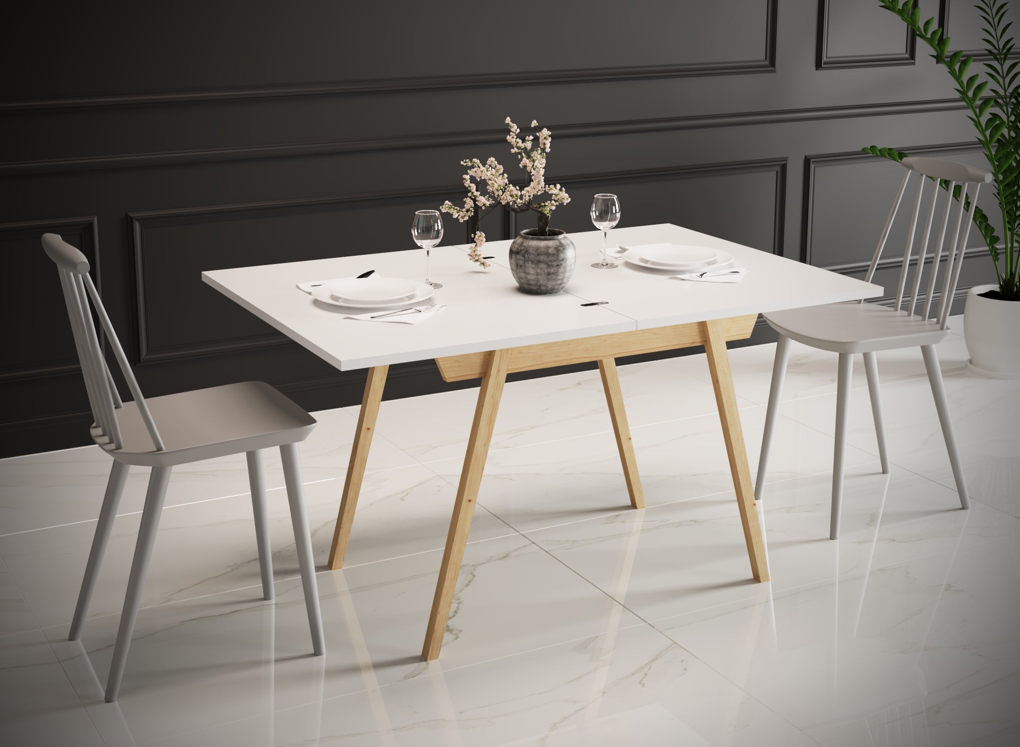 Ottara White Extendable Dining Table with Storage