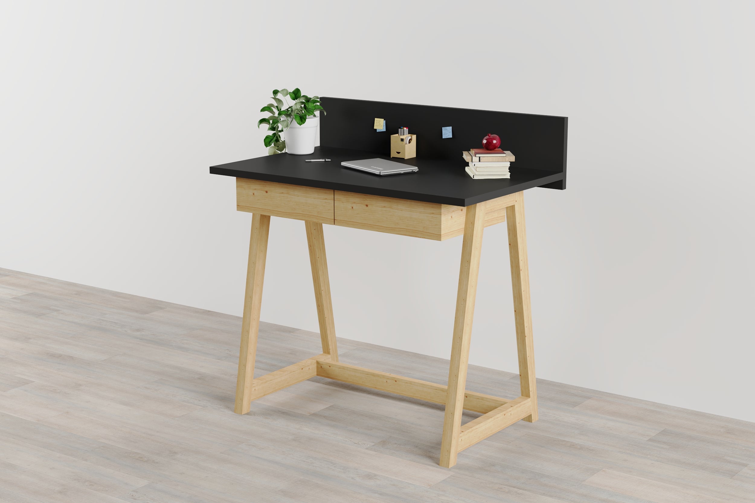 Memphis Black Wooden Writing Desk with 2 Drawers